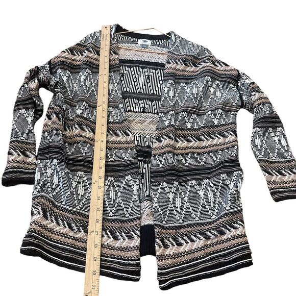 Old Navy Black Tan Geo Diamond Cardigan Sweater Aztec Boho size small - Picture 2 of 6
